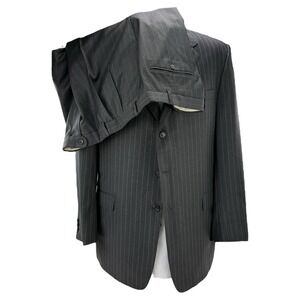 Hickey Freeman Gray Stripe Loro Piana Wool Suit Men's 46L 42x29 Super 130's 2 Pc